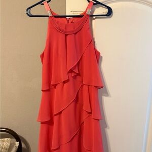 S.L. Fashions Vibrant Coral Asymmetrical Dress